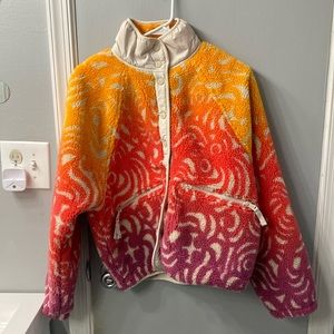 FP Movement Hit the Slopes Rocky Ridge Marigold Combo Printed Fleece Jacket NWOT
